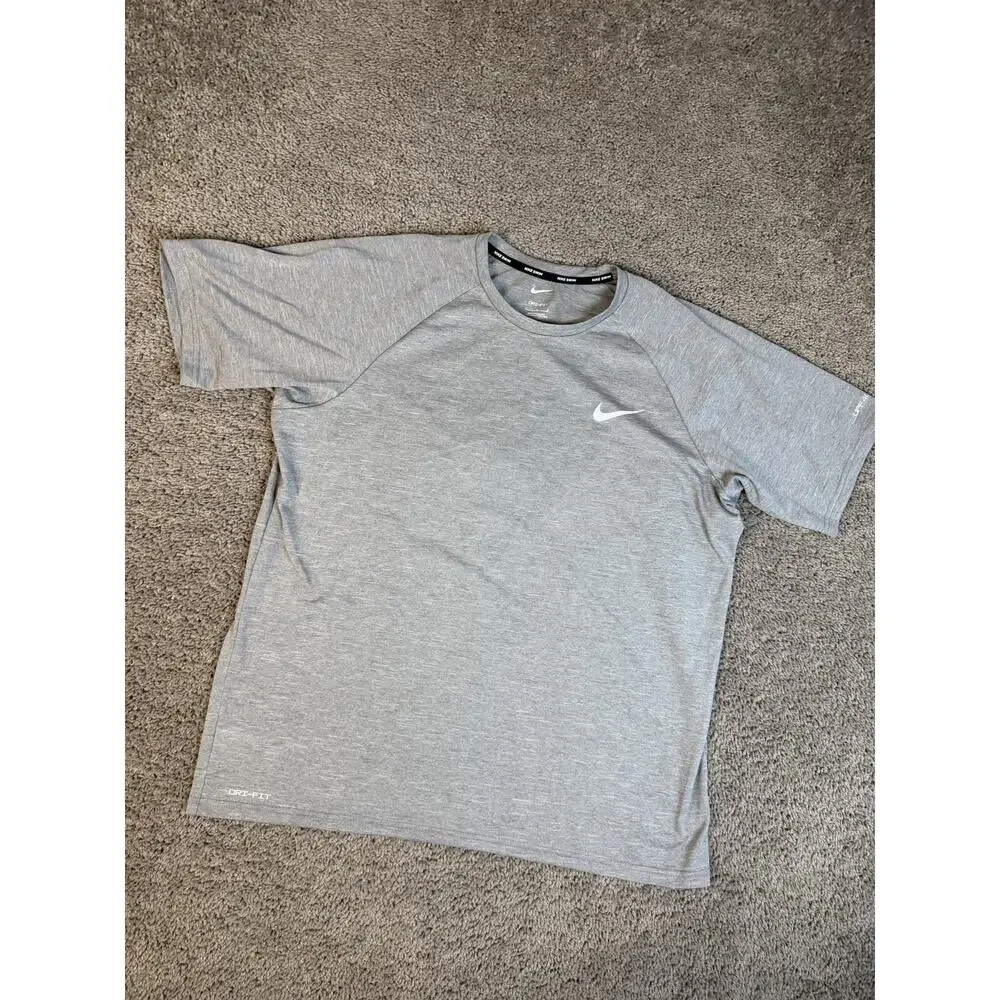 Nike Rash Guard Mens L Gray Swim Short Sleeve Dri-FIT Quick Dry Breathable